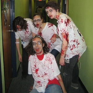 Evan, Zaidee, Arielle, and Greer as zombies